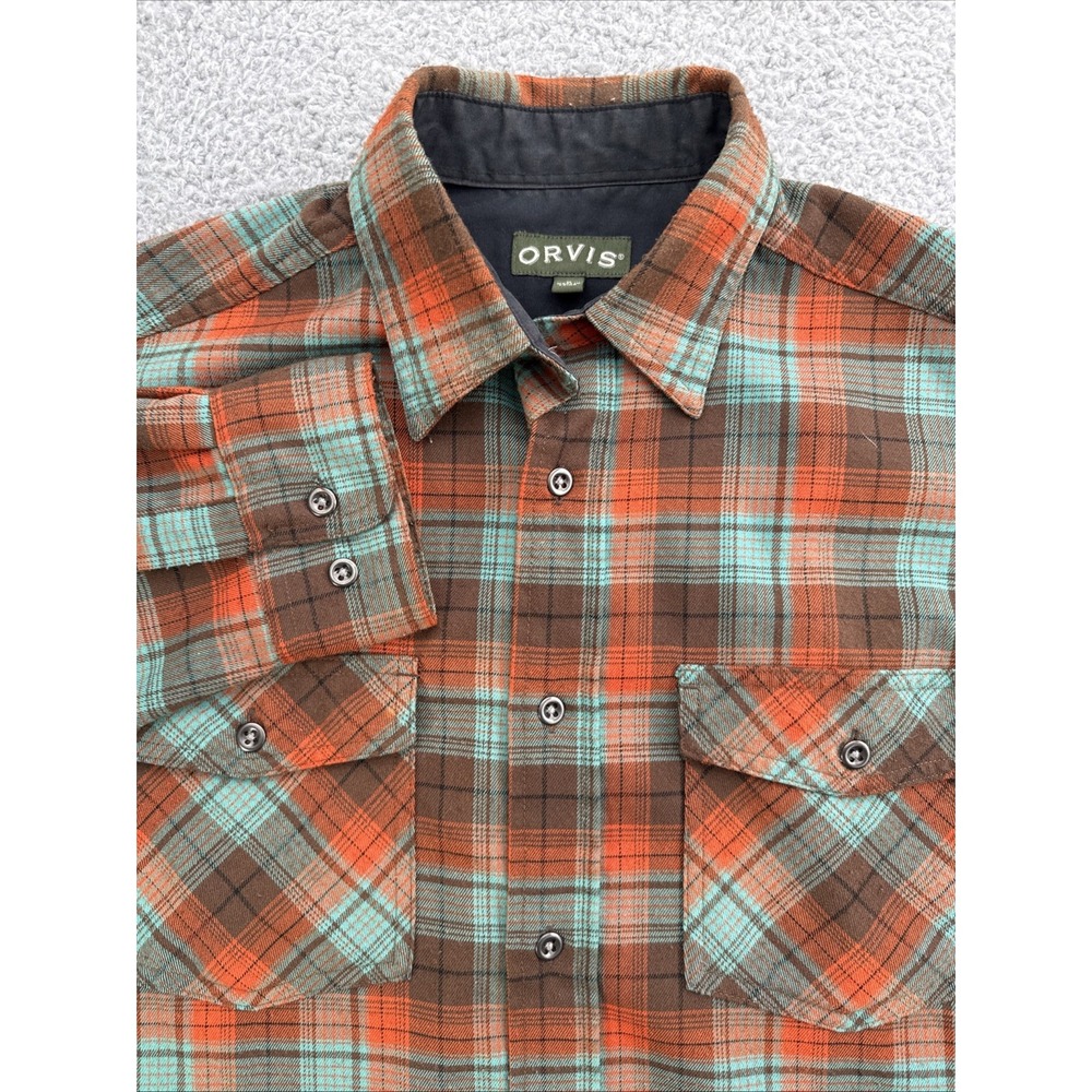 Orvis Flannel Shirt Mens Medium Blue Plaid Button Down Long Sleeve Pockets